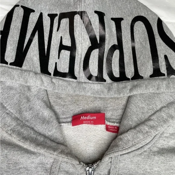 Supreme Spellout Hood Gray Zip-Up Sweater for Men - Picture 4 of 7